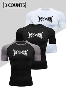 3 Men's Quick-Dry Compression T-Shirts, High-Elastic Moisture-Wicking Sports Tops, Workout Rash Guard, Breathable for Training And Casual Wear, Non-See-Through Fabric, Suitable for All Seasons, High-Stretch Material