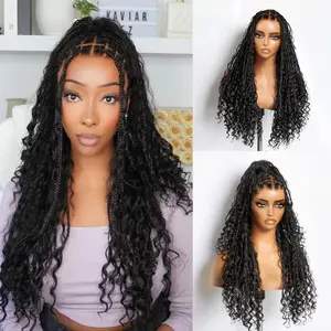 Flash Sales Braided Wig Knotless 26'' Braids Wig Boho Briaded Wigs Box Braid Human Hair Curls Flexi-Fit Invisi Drawstring Cap HD Full Lace Super Natural Scalp