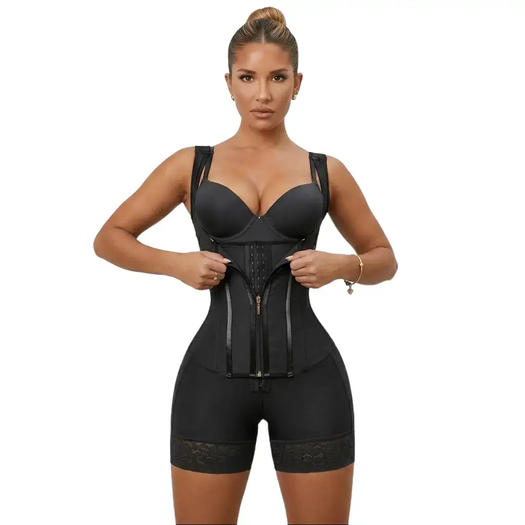 Women's Corset Shapewear Bodysuit with Tummy Control, Solid Nylon Blend for a Flattering Fit, Zipper Closure, Hand Wash faja