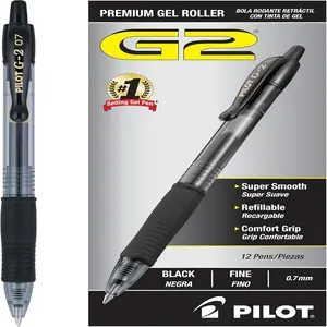 Premium Gel Roller Pens, Fine Point 0.7 mm, Black, Pack of 12