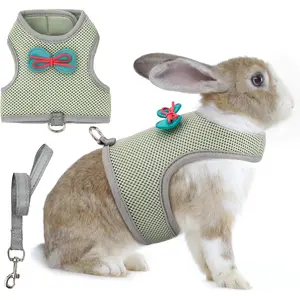 No-Choke Rabbit Harness & Leash Double-Layer Mesh Reflective Safety Strap for Indoor/Outdoor Use Perfect for Small Pets Squirrels Puppies Holland Lops Olive Green M