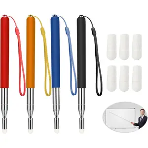 4 count Retractable Teacher Pointer for Classroom Teaching Whiteboard Telescopic Pointer with Lanyards and 6 count Extra Felt Nibs for Teachers (39 Inches)