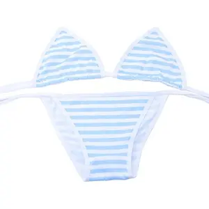 Womens Lingerie Japanese Cute Striped Micro Rikini Role Play Bra and Panty Set Sexy