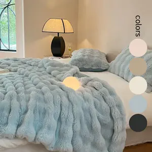 Faux Rabbit Fur Blanket,  1 Count Soft Air-conditioned Room Flannel Throw, Lightweight Warm Nap Blanket for Home & Office, Fluffy Blanket