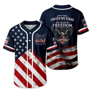 Patriotic American Flag Baseball Jersey for Men, 250th Anniversary 1776-2026, Sporty Geometric Design, Ideal for 4th of July Gifts