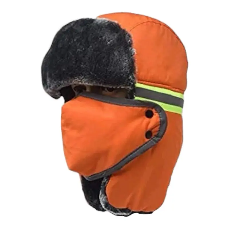 High Viz Russian Winter Hat with Reflective Stripes and Fleece Lining for Enhanced Visibility and Warmth Protective Work Gloves