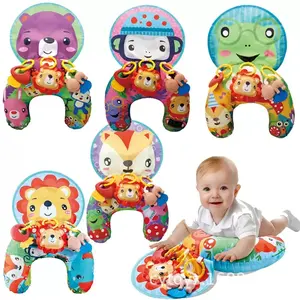 3-in-1 Baby Activity Pillow: Tummy Time Support - 2 crinkly rattles and a squeaky lion - super thick baby play mat, suitable for floor activities, tummy time training, and early learning (0-12 months)