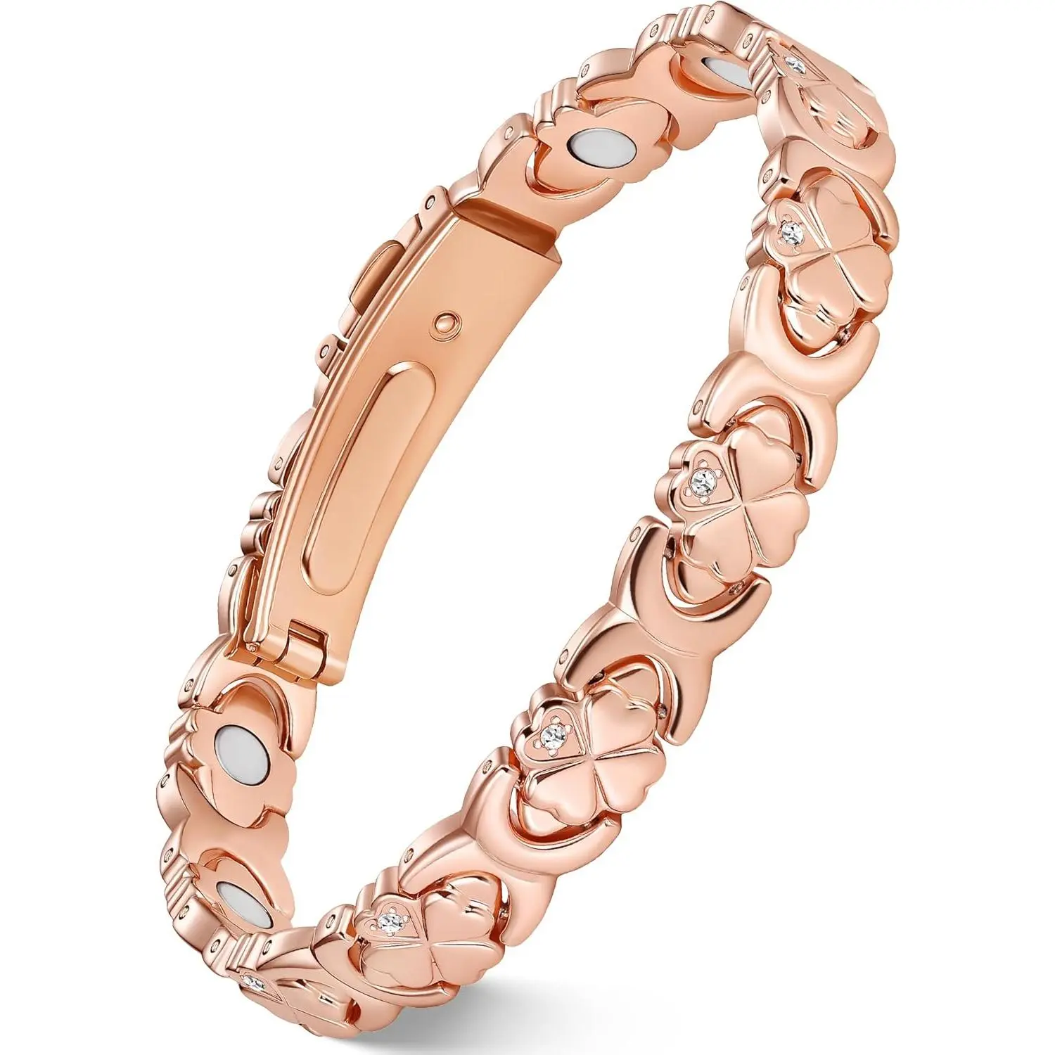 Feraco Pure Copper Bracelets for Women, Ultra Strength Magnetic Bracelet for Women with 3800 Gauss Magnet & Sparkling Cubic Zirconia, Flower Jewelry Gift, Infinite Symbol