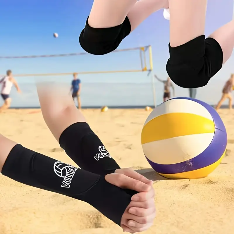 Unisex Youth Volleyball Protective Gear Set - 2-Pair Stretch Fabric Knee Pads, Compressive Hand Guards, Shock Absorber, Injury Guard, Multi-Size for Injury Prevention, Knee Leg Protector, Sports Knee Pad