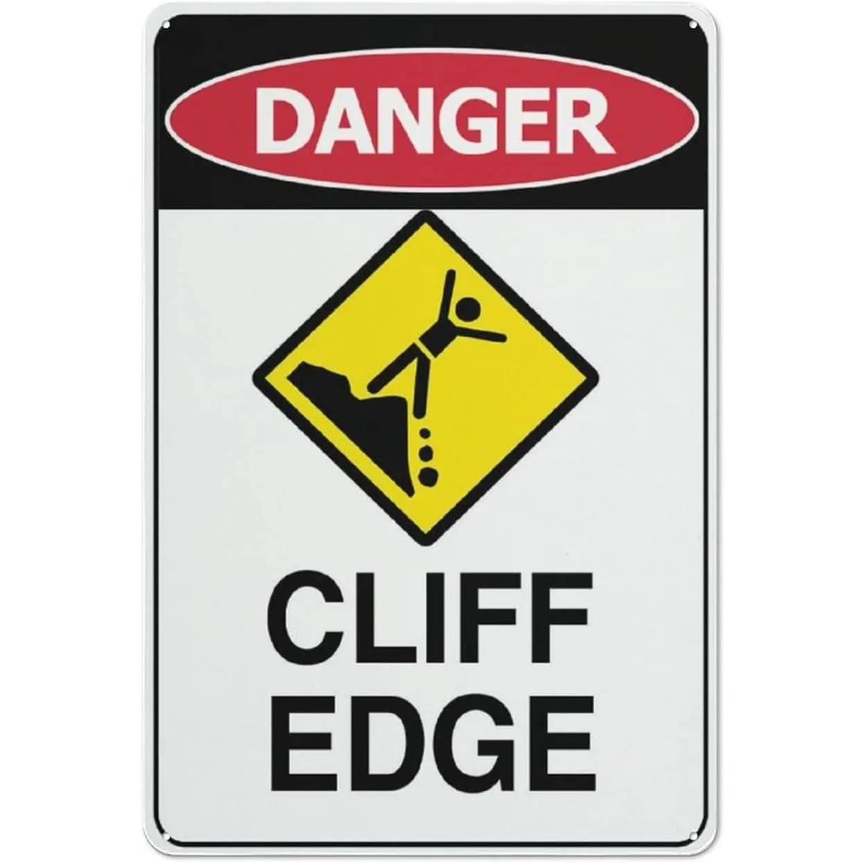 Danger Cliff Edge Rectangular Aluminium Sign, 12x8 in Bendable Durable Rust-Proof Weather Resistant Metal Plaque for Home Decor & Home Supplies Use