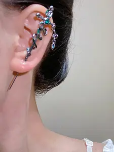 1 piece fashion serpent coiled ear hook earrings, dark punk exaggerated piercing earrings, suitable for daily and party wear, Punk style earrings, Rhinestone Earrings