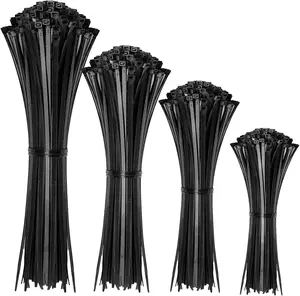 400 Pack Black, Assorted Sizes, 12+8+6+4 Inch, Multi-Purpose Self-Locking Nylon Cable Management, Plastic Cable Ties for Home, Office, Garden