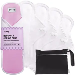 Pixie Cotton Cloth Pads for Feminine Care - 100% Organic Reusable Pads - Ranked 1 for Softest Menstrual Sanitary Napkins - Machine Washable & Includes Free Wet Bag - Menstrual Liner (Regular)