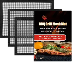 3 Pack Grill Mesh Mat Outdoor Grill, Heavy Duty and Non Stick BBQ Grilling Mats & Baking Mats, Resuable and Easy to Clean, Works on Gas Charcoal and Electric BBQ (15.7 x 13 Inch x 3 count)