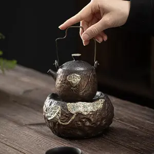 Wabi Sabi Japanese Handmade Stoneware Teapot and Tea Warmer Set-