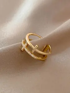Fashionable Simple Copper Low Allergy Cross Sparkling Zirconia Adjustable Ring, Daily Wear Christian Jewelry, Valentine's Day Gift