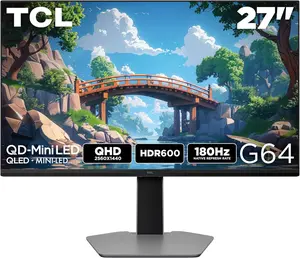 TCL 27" G64 Monitor(Black & Gray)  Multi-Color QD-Mini LED Gaming Monitor | QHD 2K/4K UHD | 165Hz/180Hz | 1ms GTG | HDR600/HDR1400 | AMD FreeSync/Premium | Built-in Stereo Speakers | Fully Adjustable Stand | Matte Panel