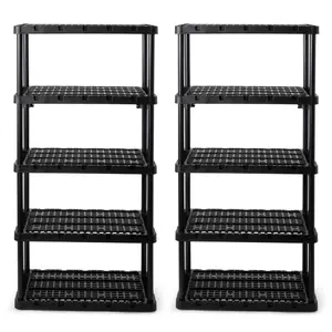 Gracious Living 5 Shelf Knect-A-Shelf Ventilated Heavy Duty Storage, Black 2Pack