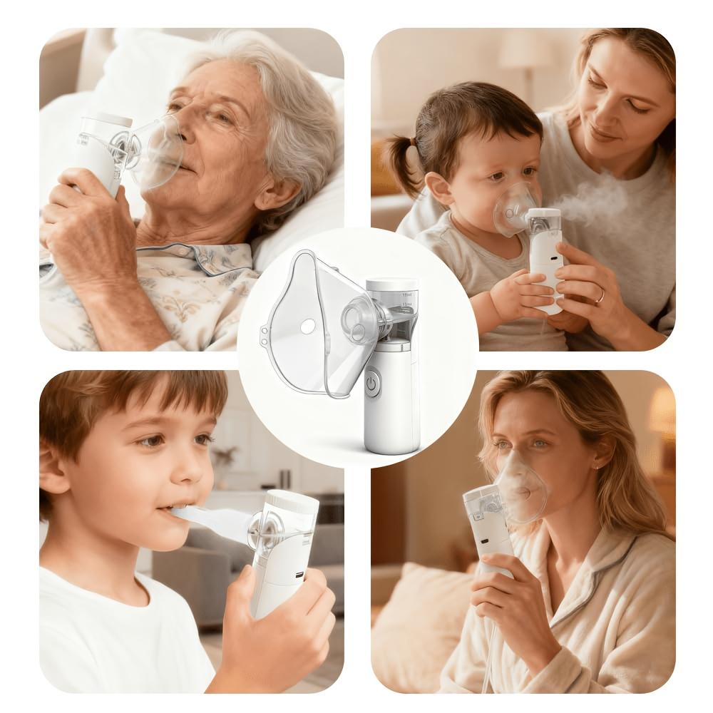 Portable Nebulizer, Quiet High-Efficiency Atomization, Rechargeable Comes with 2 Masks And 1 Mouthpiece, Ideal for Home/Work/Travel, Gift for Family Use