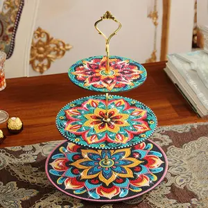 Elegant 3-Tier Mandala Diamond Art Cake Stand Kit - Acrylic DIY Craft Kit With Colorful Round Trays, Geometric Home Decor For Wedding/Birthday/Valentine'S Day/Christmas Gift, Modern Table Centerpiece With Irregular Shaped