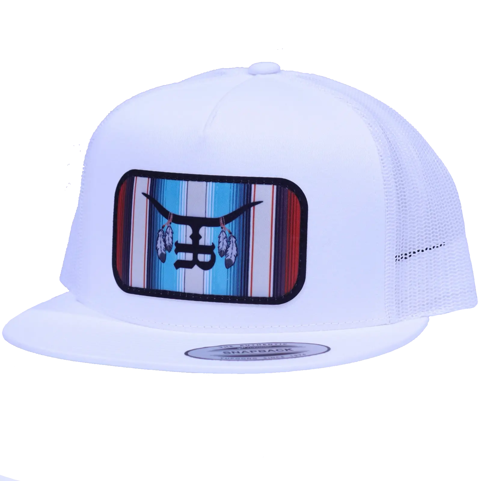 “Sitting Bull” - White Flatbill Trucker SnapBack unique headwear
