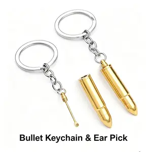 Bullet Shaped Keychain Ear Pick, 2-in-1 Metal Ear Wax Cleaner, Portable Mini EDC Tool for Daily Use Travel Camping Office, Sturdy Practical Gift for Men Outdoor Lovers