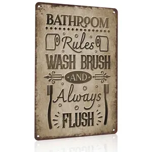 8x12 Inch Aluminum Metal Sign - "Bathroom Rules Wash Brush And Always Flush" |   Classic Toilet Decor, Perfect for Home Bathroom, Guest Restroom, RV, Campground, and Diner |   Retro Rustic Tin Plaque, Easy to Mount, Timeless Bathroom Accessory