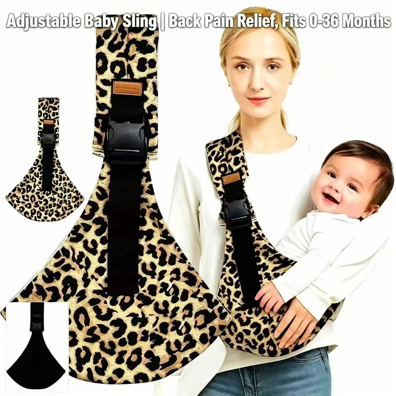 2026 Upgraded Ergonomic Baby Hip Sling Carrier, Stylish High-Tenacity Soft Nylon Fabric, Lightweight Antislip Firm Design, Adjustable Shoulder Straps, Front-Side Dual Carry Modes, Easy to Clean, Fits 10-30lbs Infants, Black & Leopard Print Options, Breath