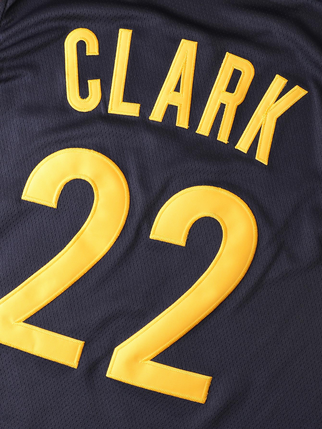 Men/Women's #22 Clark Breathable Mesh Basketball Jersey Crew Neck Red&Yellow Striped Lightweight Sleeveless Top with Embroidered Lettering Indiana Vibes Set