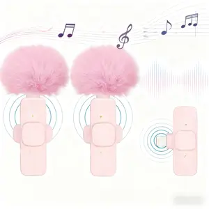 Wireless Lapel Microphone USB Rechargeable Clip-On Mic for Video Audio Recording Smartphone Live Streaming Audio Equipment Unisex Pink Connection microphone for content microphone microphones mini microphone streaming equipment Lightning Digital