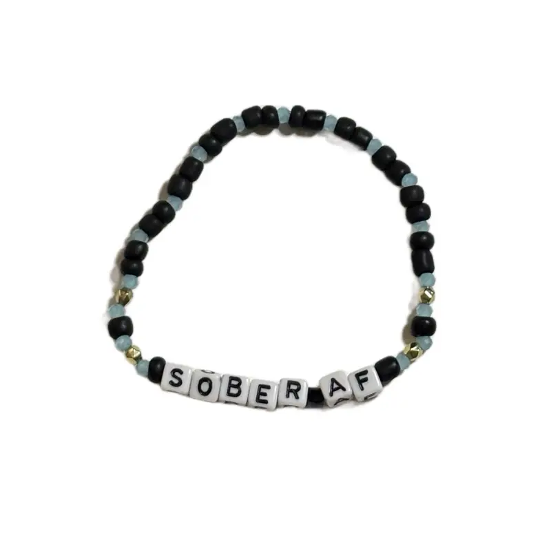 Hope&HustleCo “Sober AF” Handmade Beaded Stretch Bracelet | Recovery Jewelry | Sobriety Gift | Funny Sober Bracelet | AA NA Milestone | Handmade Stretch Bracelet | Sober Anniversary Gift | Daily Reminder Bracelet