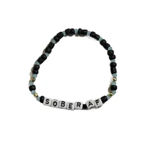 Hope&HustleCo “Sober AF” Handmade Beaded Stretch Bracelet | Recovery Jewelry | Sobriety Gift | Funny Sober Bracelet | AA NA Milestone | Handmade Stretch Bracelet | Sober Anniversary Gift | Daily Reminder Bracelet