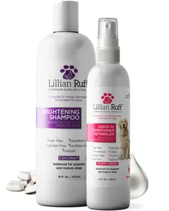 Lillian Ruff Brightening Shampoo & Leave-In Detangler for Dogs & Cats, Tear Stain Care + Conditioning Spray, Made in USA, 16oz & 8oz (Pack of 2)​
