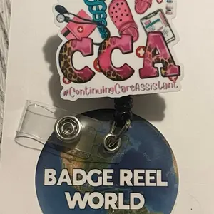 CCA Badge Reel World - Continuing Care Assistant Design with Clear Holder and Secure Clip