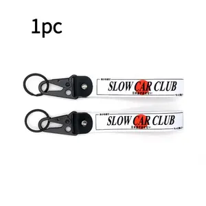 SLOW CAR CLUB Keyring Nylon Keychain JDM Racing Style Durable Car Motorcycle Key Tag Accessory Red Sun Graphic Accessories