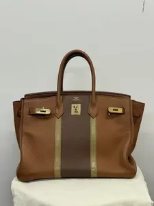 Pre-owned HERMÈS Birkin 35 Officier Limited Edition Handbag in Fauve Togo Leather with Lizard Accents