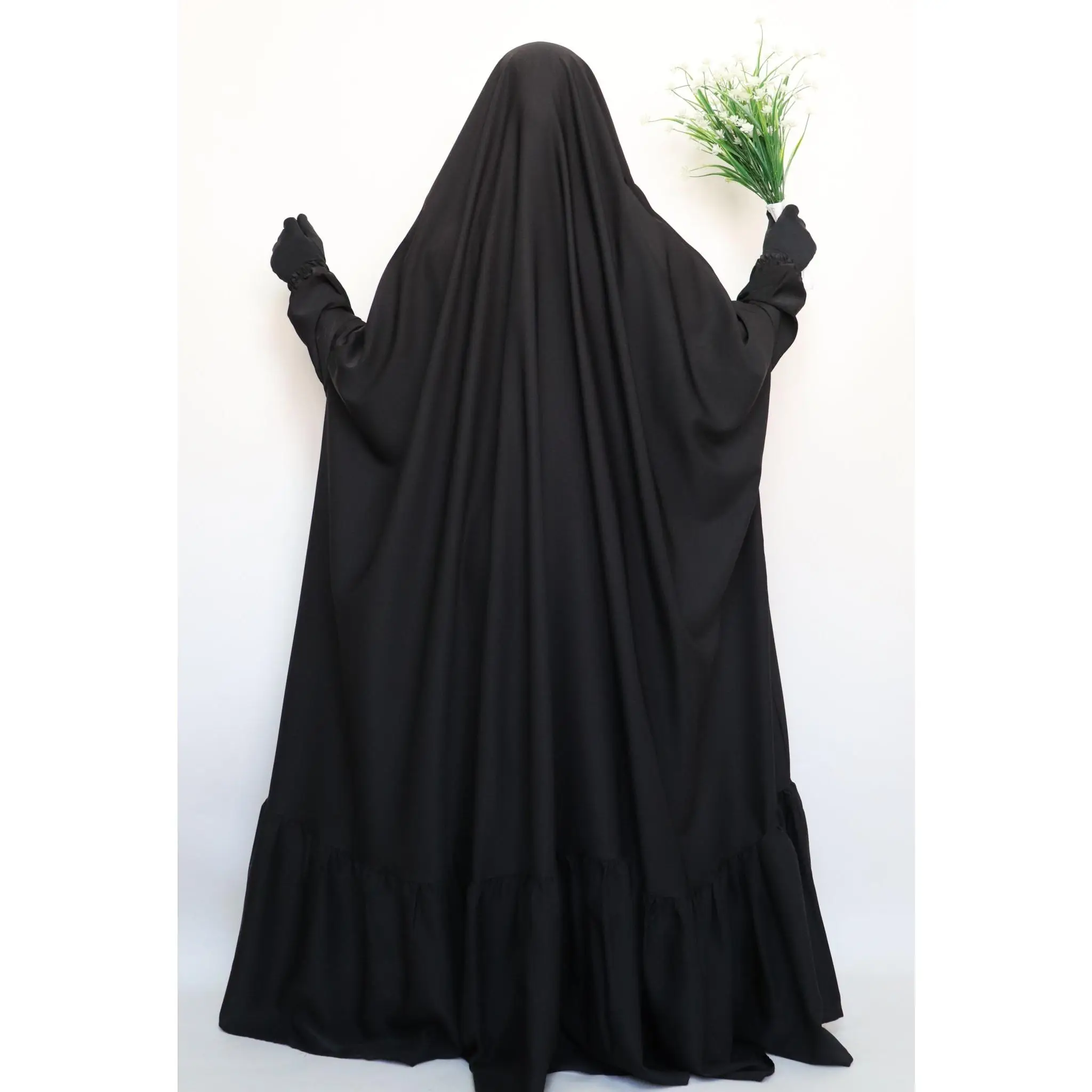 One Piece Full Length Tiered Jilbab - Black