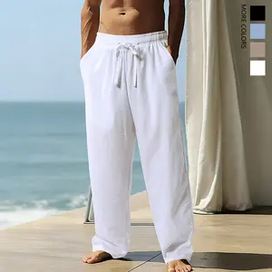 Men's casual long pants, smooth and fluid touch, straight-leg style, suitable for all seasons, breathable and comfortable, ideal for vacations, outdoor activities, and everyday casual wear.