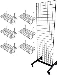 Only Hangers Black 2' x 6' Heavy Duty Commercial Grade Portable Gridwall Art Display Panel (KIT with Shelves)