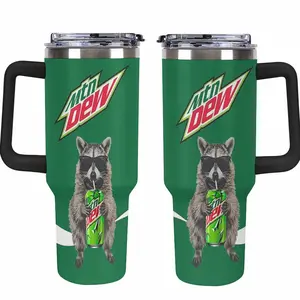 Funny Raccoon Drinking Soda 40oz Tumbler with Handle, Cool Raccoon in Sunglasses Insulated Stainless Steel Mug,DEW Soda Lover Gift, Double Wall Travel Cup with Straw Lid, Unique Gift for Raccoon & Soda Lovers