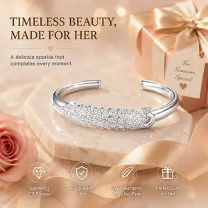 Women's Peacock Feather Open Cuff Bracelet, Adjustable Silver Plated Bangle with Sparkling CZ Stones, Elegant Peacock Design Wrist Bracelet for Women, Hypoallergenic Fashion Jewelry Gift for Birthday, Anniversary, Mother's Day