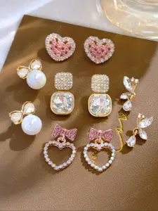 5 Pairs Sweet Heart Geometric Bow Elegant Fashion Water Drop Butterfly Ear Studs Set for Women, All Seasons, Party & Vacation, High Quality Earrings, Rhinestone Earrings