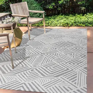 JONATHAN Y Jordan High-Low Pile Art Deco Geometric Indoor/Outdoor Area Rug; for Living Room, Kitchen, Bedroom, Dining Room, Patio, Porch, Backyard