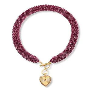 Rarities Gold-Plated Heart Pendant with Woven Gem Bead Toggle Necklace