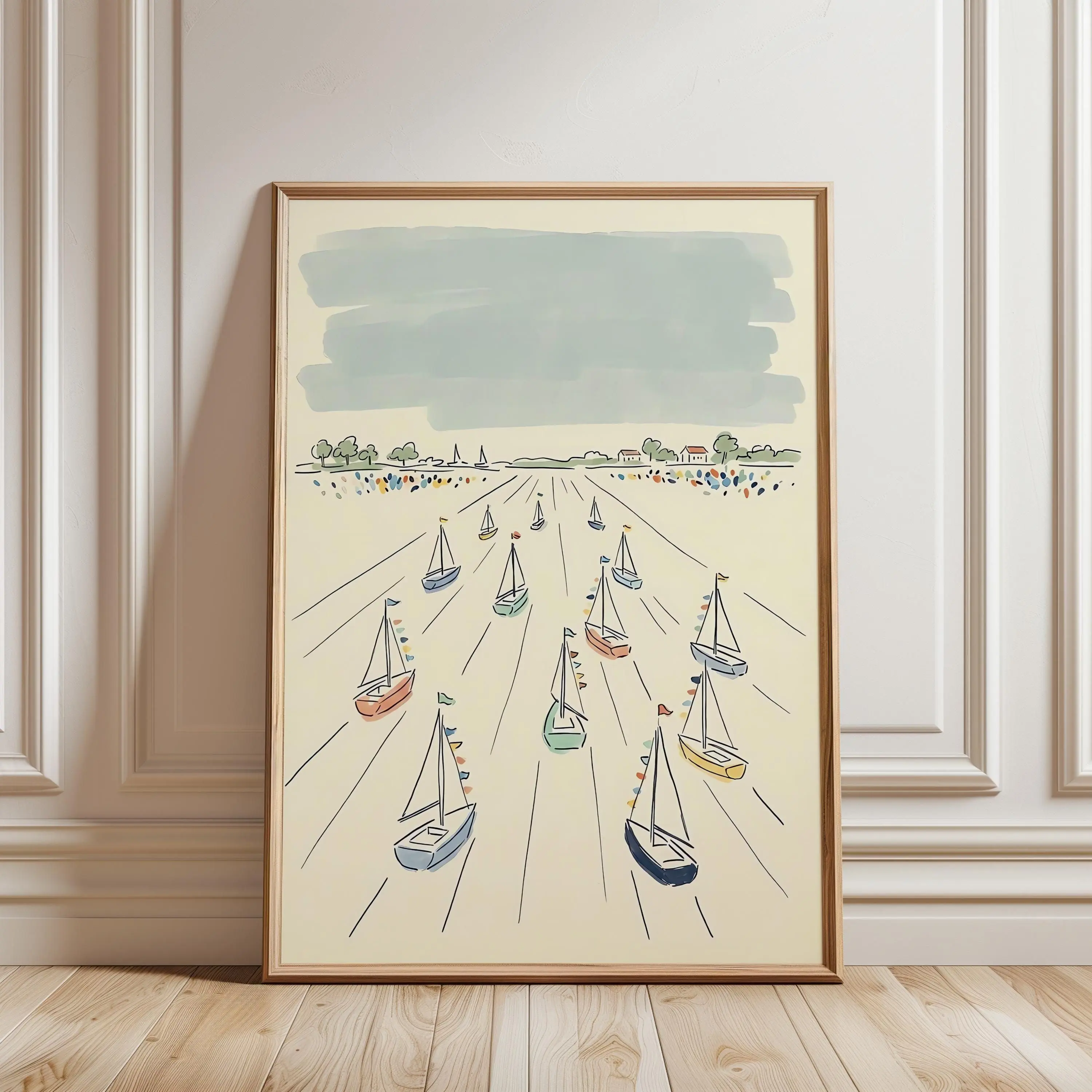 [SALE UP TO 40%] [Unframed] Nautical Nursery Wall Art Print, Sailboat Nursery Decor, Coastal Baby Room Scandi Ocean Minimalist Boys Bedroom Poster