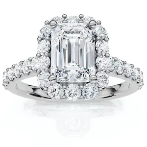 1.75 Ct Emerald Diamond Halo Engagement Ring 14k White Gold Lab Grown