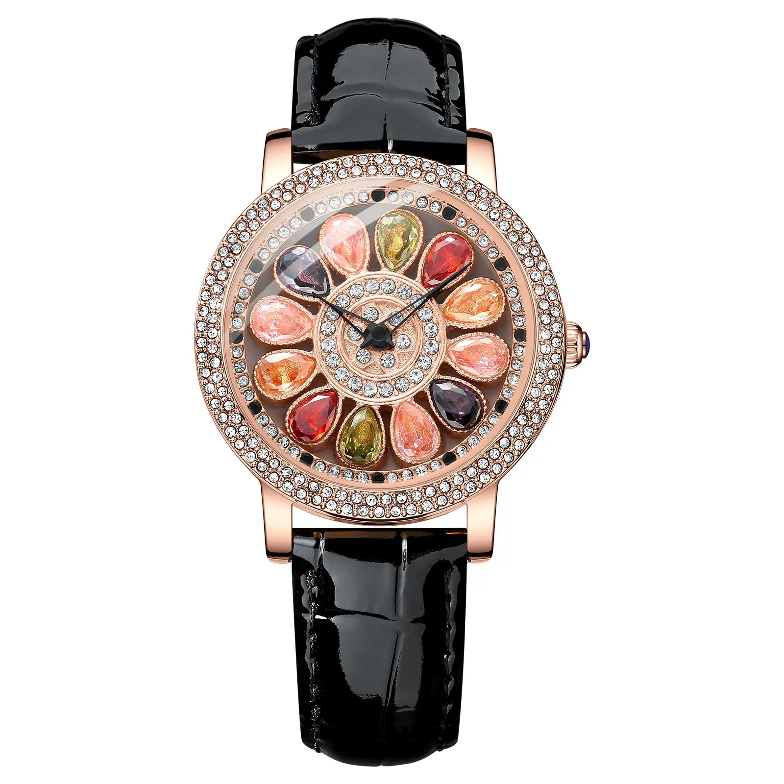 OIDEA Women's Analog Fashion Quartz Watch, Rhinestone Crystal Spinning Dial, Genuine Leather Band, Analog Quartz Watches, Fashion Quartz Watches