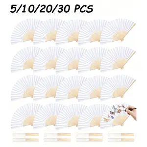 5/10/20/30 PCS Paper Fans, Bamboo Handheld Folding Fan, DIY Portable Bamboo Fan, Birthday Party Decoration, Chinese Bamboo Foldable Fan