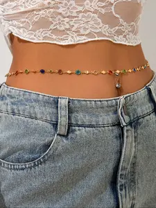 Colorful Crystal Body Chain, Beach Style Metal Waist Chain, Fashionable Vintage Body Jewelry Accessory for Women, Stylish and Trendy Design, Adjustable Waist Chain
