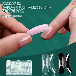150pcs Nailpop Dual Forms Curved Square Nails – Naturally Shaped French Style, Full & Half Cover Usage, Flexible & Form-Fitting, Easy DIY for Home Salon & Nail Enthusiasts